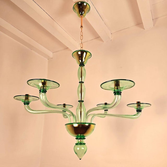 Mid-Century Modern 1980s Mid Century Modern, Murano Green Glass Chandelier For Sale - Image 3 of 9