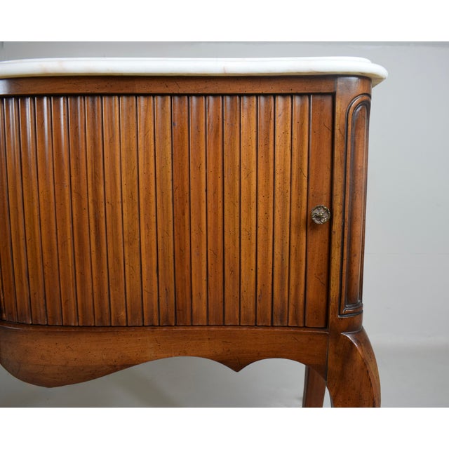 Vintage French Style Marble Top Console Table Tambour Doors For Sale - Image 9 of 11