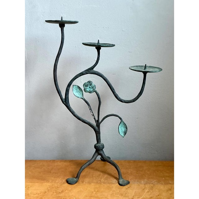 Vintage Floral Metal Candle Holder For Sale In West Palm - Image 6 of 12