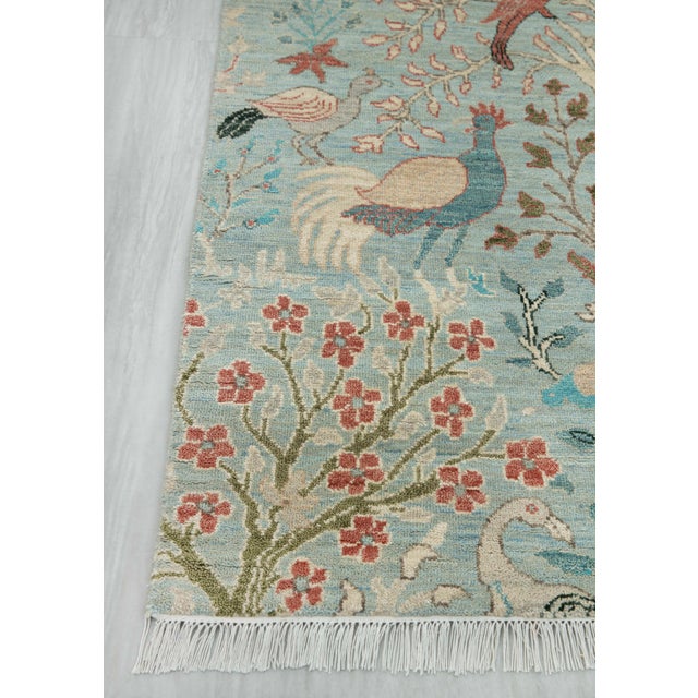 2.6x15ft. Light Blue Peacock Bird Garden Hand Knotted Wool Rug For Sale - Image 17 of 18