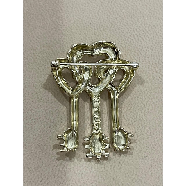 Cartier Key to My Heart 18 Karat Yellow Gold Three Heart Textured Key Pin Brooch For Sale - Image 12 of 18