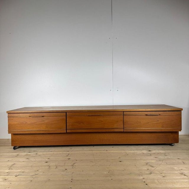 Vintage Danish Low Teak Sideboard with Wheels, 1960s For Sale - Image 3 of 6
