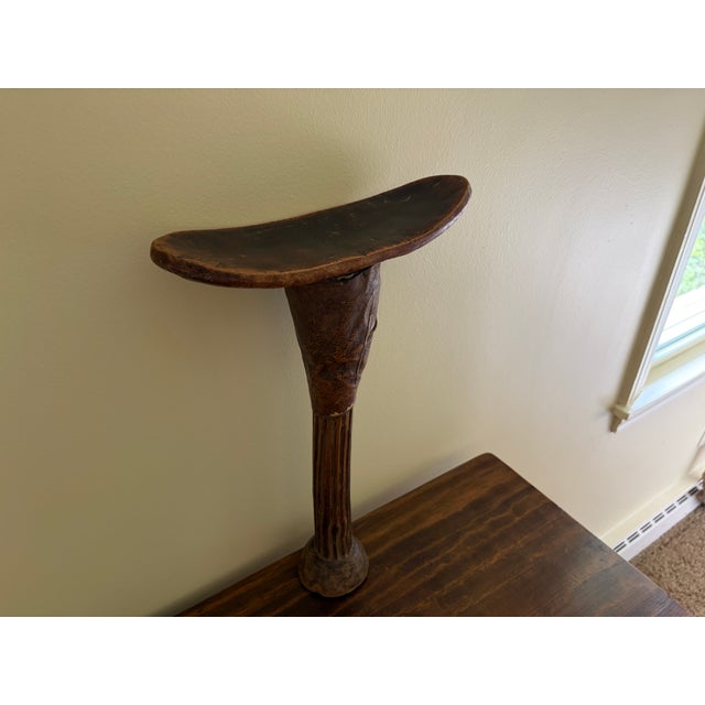 Mid 20th Century Vintage East African Carved Wood and Leather Pastoralist Headrest Stool For Sale - Image 5 of 14