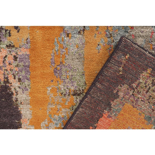 Textile Rug & Kilim’s Modern Abstract Runner in Blue With Gold Patterns For Sale - Image 7 of 7