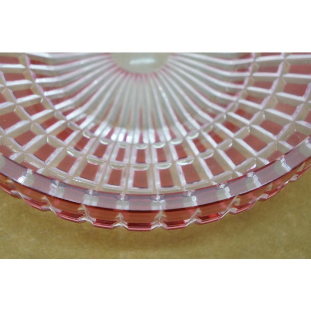Ruby Red Antique American Brilliant Cut to Clear Cranberry Fruit Bowl Compote 10" For Sale - Image 8 of 10