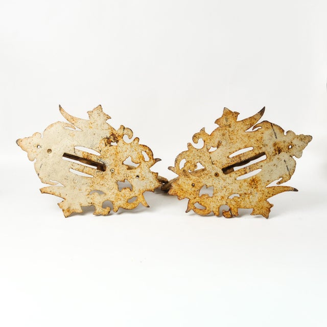 Burnt Orange Huge Vintage Cast Iron Wall Sconce Pair Pillar Candle Holders Architectural Salvage For Sale - Image 8 of 17