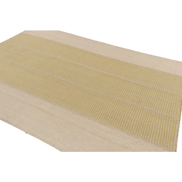 Rug & Kilim Rug & Kilim’s Contemporary Kilim With Textural Beige and Gold Stripes For Sale - Image 4 of 8