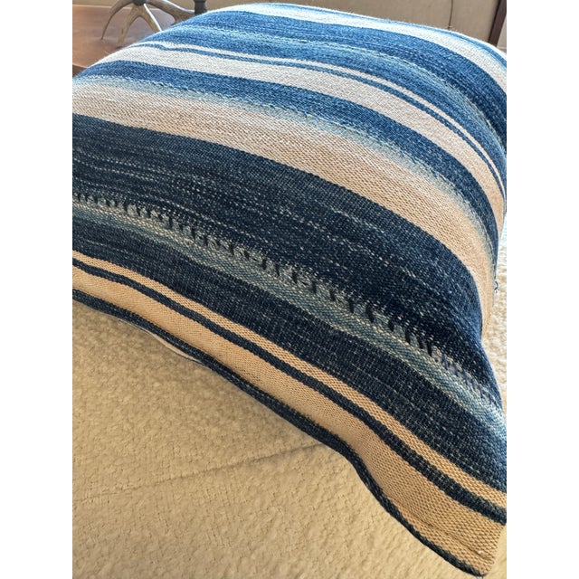 Pillow Made from Vintage Rustic African Blue Striped Textile For Sale In New York - Image 6 of 10