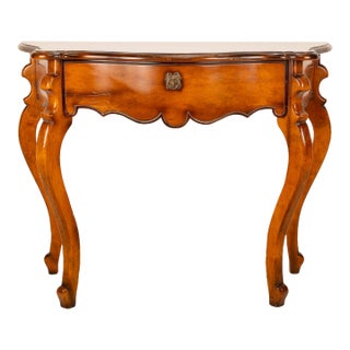 1980s Baker Furniture Milling Road Italian Provincial Carved Solid Maple Console Table W/ Lock & Key For Sale