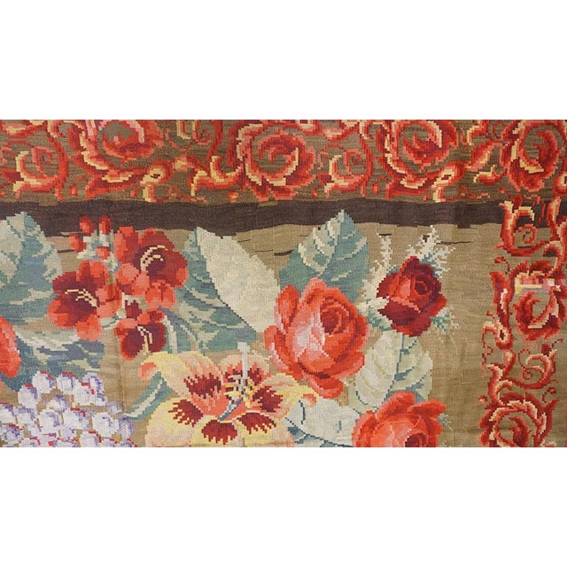 1900s Large Scale Olive Antique French Floral European Folk Besserabian Wool Rug For Sale - Image 9 of 11