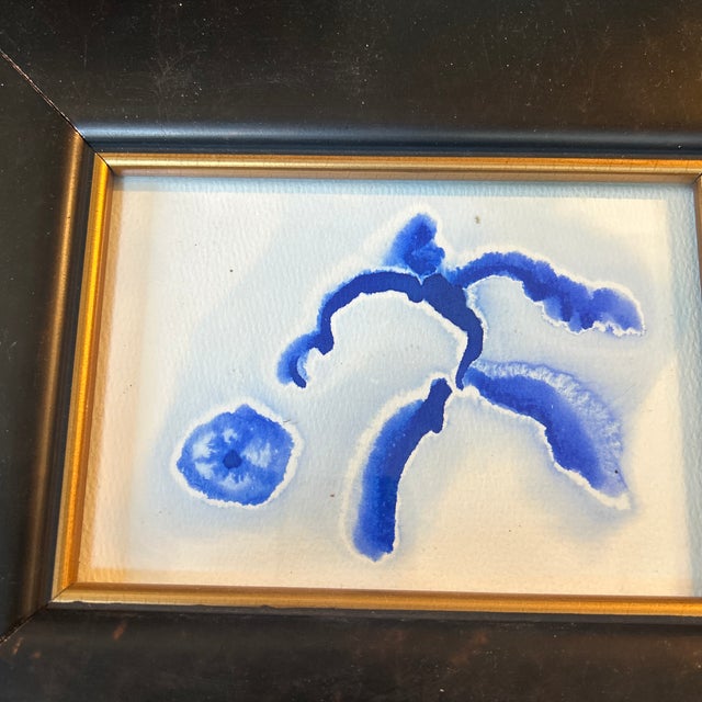 Two Contemporary Original Abstract Dancing Figure Blue Ink Watercolor Paintings - Set of Two For Sale - Image 4 of 6
