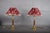 Brass and Wood Table Lamps with Pleated Floral Shades, 1970s, Set of 2 For Sale - Image 3 of 12
