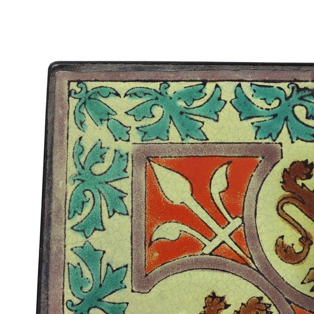 Arts & Crafts Wrought Iron & California Tile Top Side Table With Griffins C1910 For Sale - Image 11 of 12