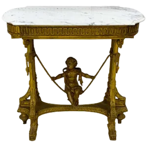 19th Century French Giltwood Swinging Putto Marble Top Table/ Ferner