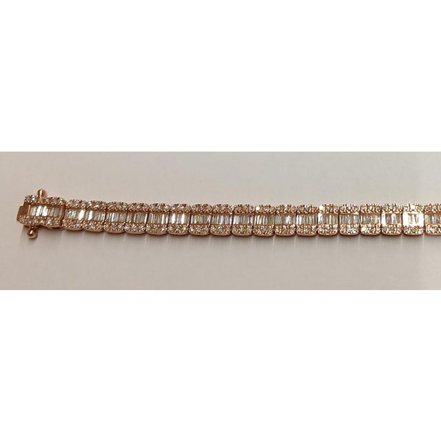 Metal 10k Rose Gold 4-7/8 CTTW Natural Round & Baguette Diamond Bracelet, 8 In For Sale - Image 7 of 7