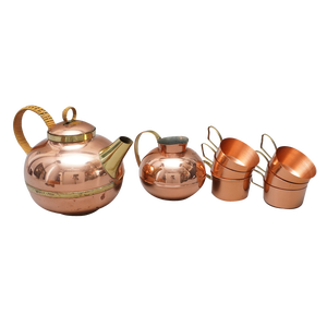 Tea Service in Metal, Copper & Brass by Harald Buchrucker, 1920s, Set of 9