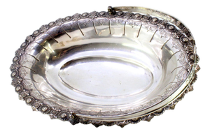 Silver Fruit Bowl with Reliefs, Handle and Feet