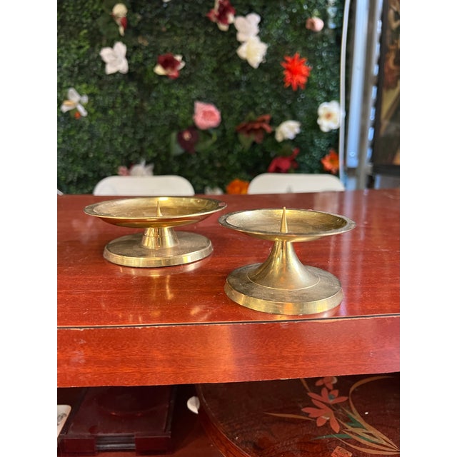 1970s Pair of Simple Brass Candle Holders For Sale - Image 4 of 6