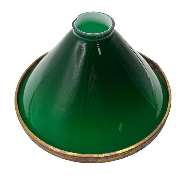 1920s Deco Banker/Poker Ceiling Light W/ 11" Brass Rim Green Glass Shade, 5 Available For Sale In Los Angeles - Image 6 of 13