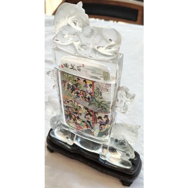 Wood Monumental 10.5" Signed Xiao Yu Chinese Inside-Painted Glass Snuff Bottle - 1997 For Sale - Image 7 of 16
