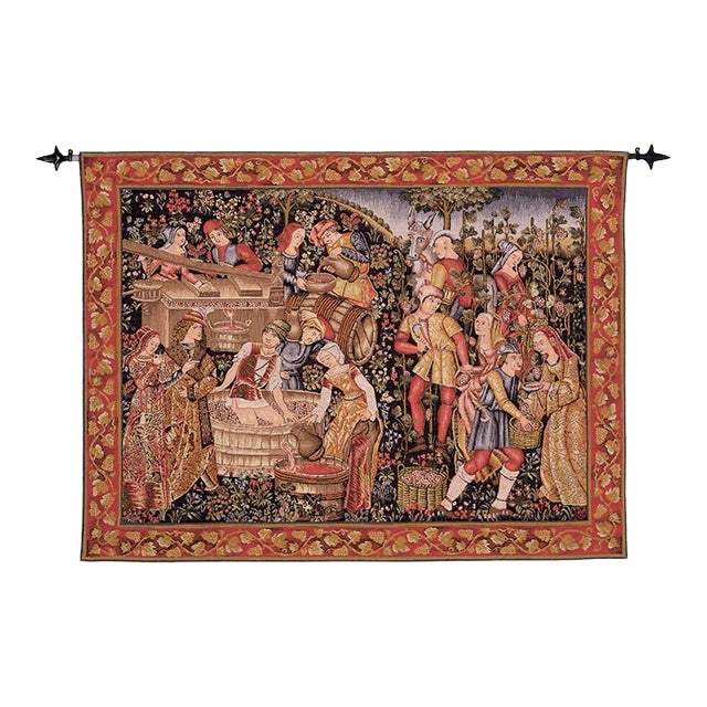 Medieval Grape-Harvest Loom Woven Tapestry - 83 X 112 Cm (2'9" X 3'8") - Requires Rod Size 3 For Sale