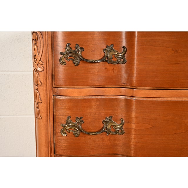 Kent Coffey French Provincial Louis XV Carved Cherry Wood Highboy Dresser, Circa 1960s For Sale - Image 10 of 16