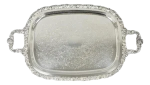 Vintage Gorham Yc1466 Silver Plated Floral Repousse Bar Serving Tray W Handles