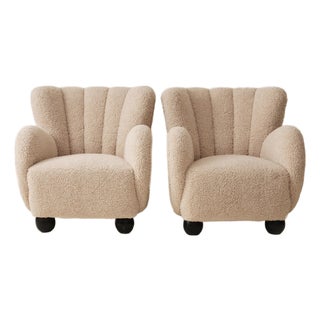 Danish Cabinet Maker Easy Chairs in Shearling, 1940s, a Pair For Sale