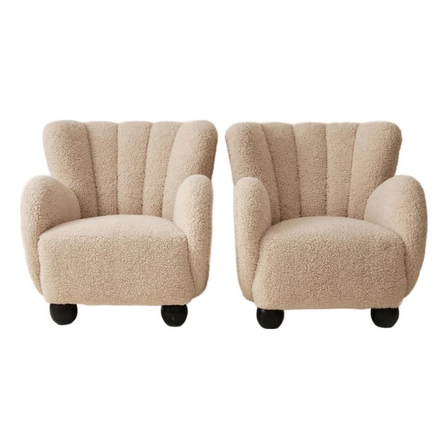 Danish Cabinet Maker Easy Chairs in Shearling, 1940s, a Pair For Sale
