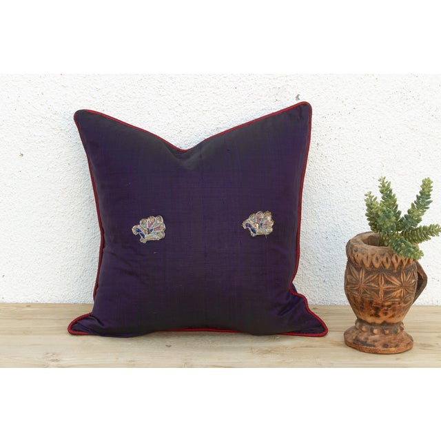 Mdra Blue Zardozi-Embroidered Silk Pillow Cover For Sale In Los Angeles - Image 6 of 6