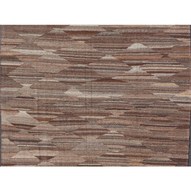Modern Brown Kilim Rug by Keivan Woven Arts, Hand-Woven Wool, 8'8" X 11'9" For Sale In Atlanta - Image 6 of 12