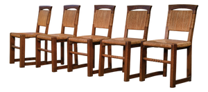 Oak and Rush Chairs in the style of Charles Dudouyt, 1950s, Set of 5