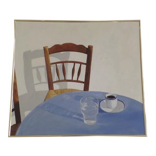 1980s Kitchen Table with Water and Coffee Still Life Acrylic Painting, Framed For Sale