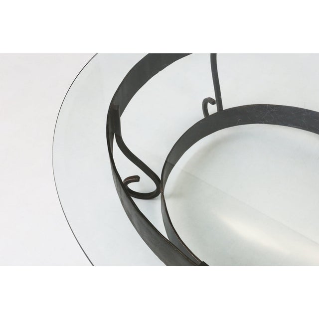 Glass Rustic Round Coffee Table with Wrought Iron Base and Glass Top, France, 1930s For Sale - Image 7 of 12