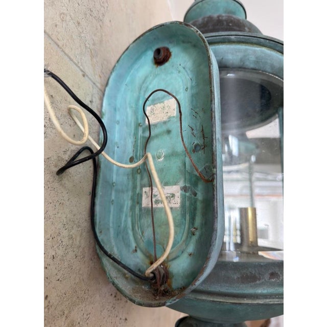 Patinated Verdigris Copper Wall Sconce Lanterns - a Pair For Sale - Image 4 of 13