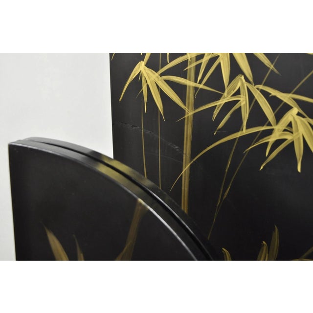 Decorator Chinoiserie Black Lacquer Oriental Painted 4 Panel Room Divider Screen For Sale - Image 11 of 16