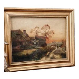 Original Antique European Oil Painting, Rural Cottage Scene by R.nolde