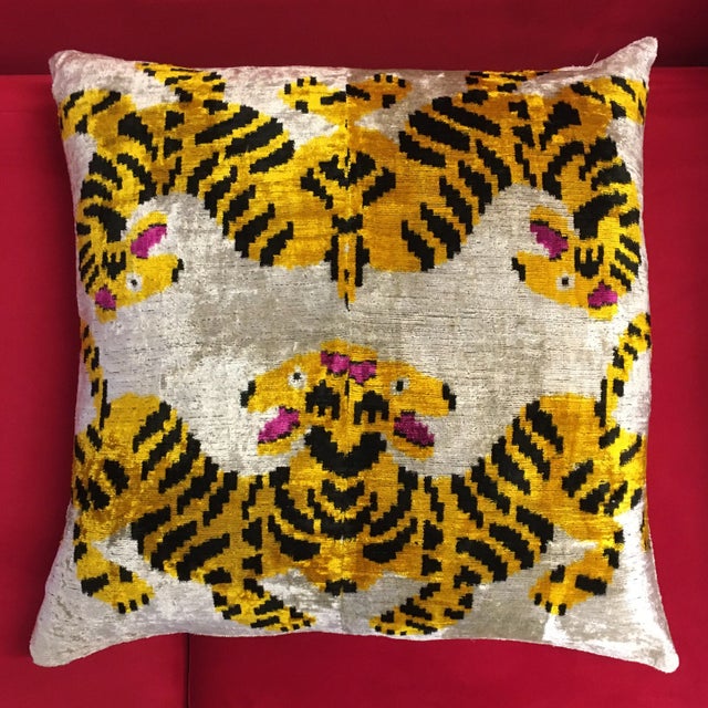 Yellow Silk Velvet Animal Print Pillow For Sale - Image 8 of 8