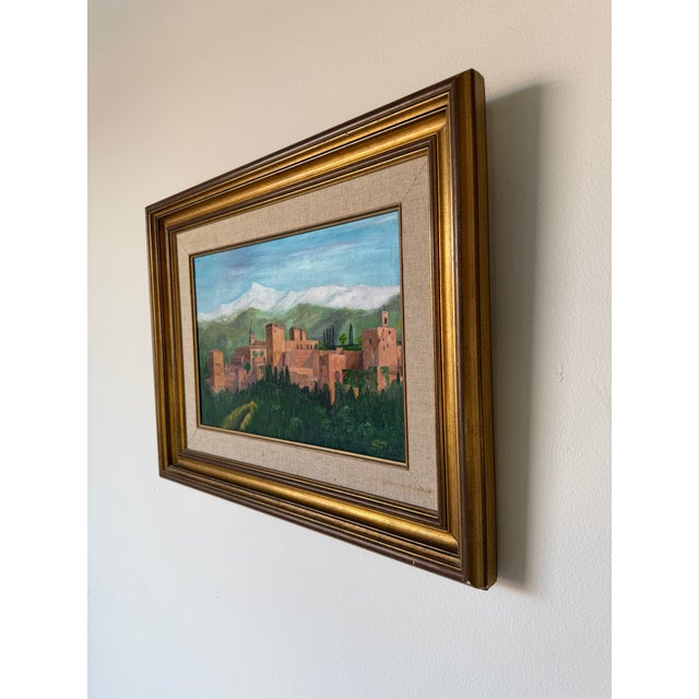 Rustic European Vintage "Alhambra De Granada" Impressionist Landscape Oil Painting on Canvas – Framed For Sale - Image 3 of 12