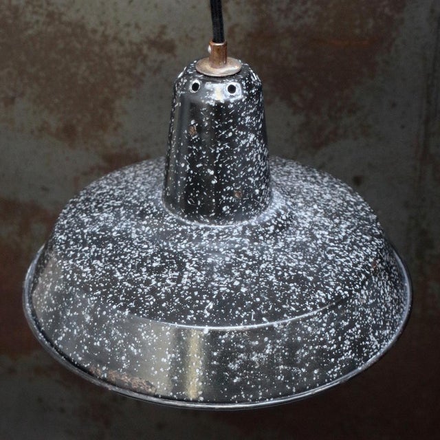 Industrial Vintage Industrial Belgian Black Speckled Enamel Pendant Light For Sale - Image 3 of 5