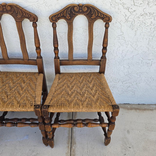 Wood Antique 1800s Provençal Dining Chairs With Rope Seats Set of 4 For Sale - Image 7 of 18