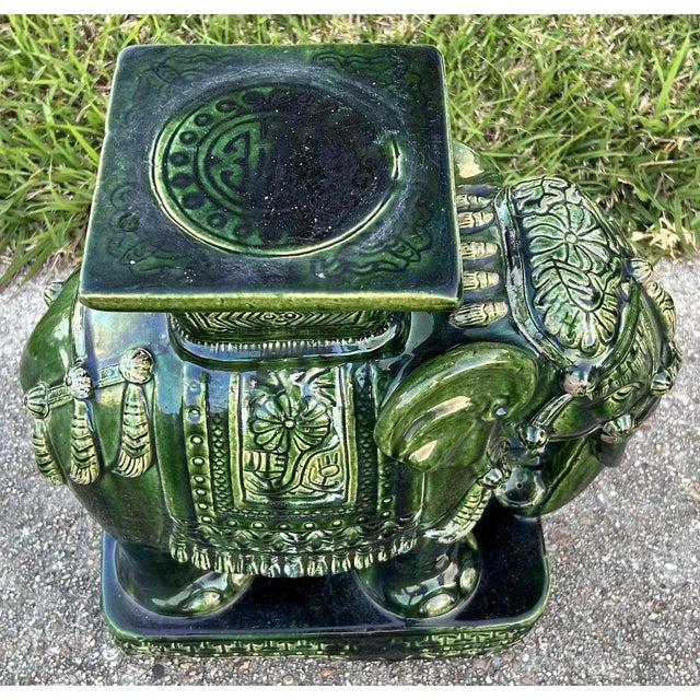 Ceramic Vintage 1970’s Chinese Emerald Green Glazed Ceramic Elephant Garden Stool/Seat For Sale - Image 7 of 7