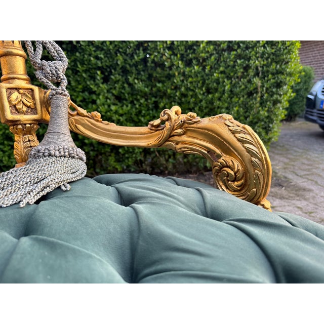 1970 French Louis XVI Gold Green Velvet Settee - 1 Pc For Sale - Image 6 of 18