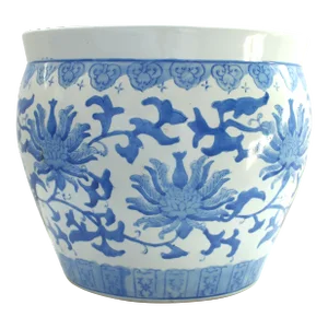 Chinoiserie Fishbowl Cache Pot Blue/White, Ming