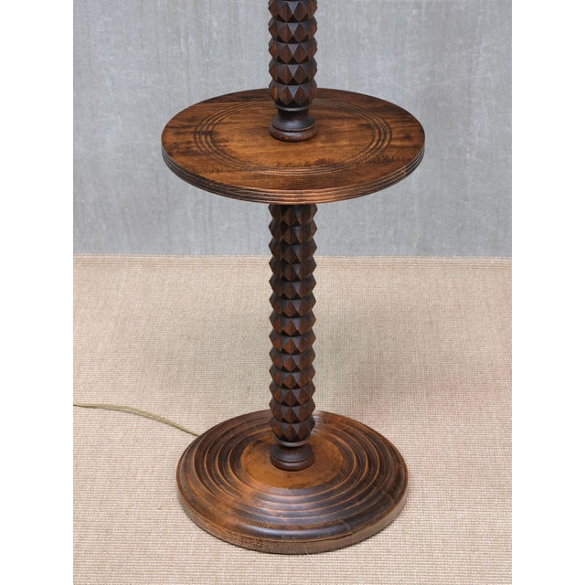 Mid-Century Modern Sculptural Floor Lamp with Table in Oak and Linen from Charles Dudouyt, France, 1940s For Sale - Image 3 of 13