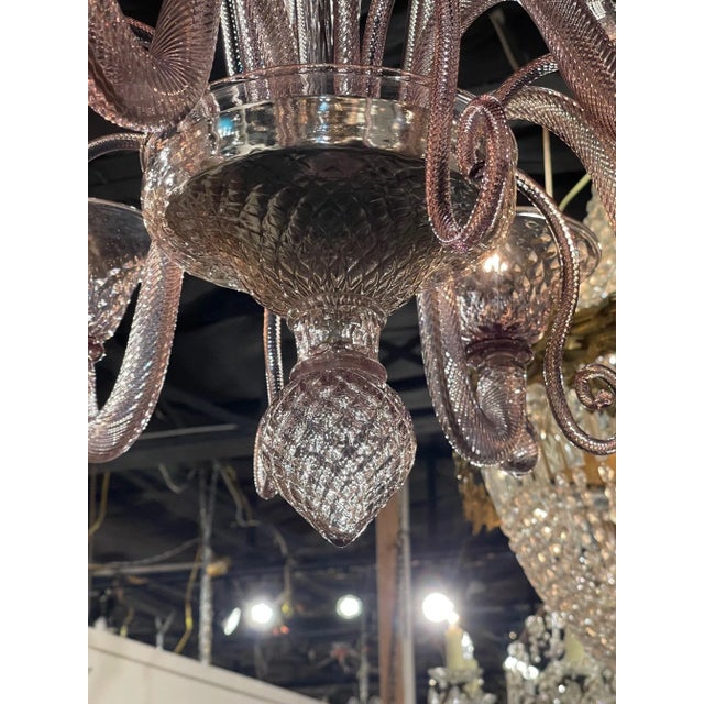 Vintage Lavender Murano Glass 6 Light Chandelier For Sale - Image 4 of 8