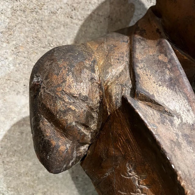 For your consideration, distinguished hand carved wood bust of elegant bespectacled gentleman. Rich gold patina. Mexico,...