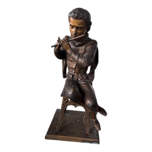 Antique Victorian Cast Metal Figural Statue Sculpture Flute Player