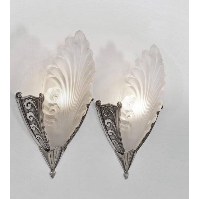 Art Deco Pair of French Art Deco Wall Sconces by Marcel Hudry & Val Saint Lambert 1920 France - 2 Pairs Available For Sale - Image 3 of 9