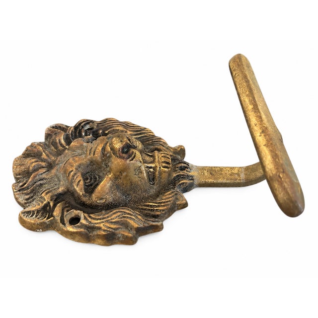 Vintage French Solid Brass Lion’s Head Towel Hook For Sale - Image 4 of 6